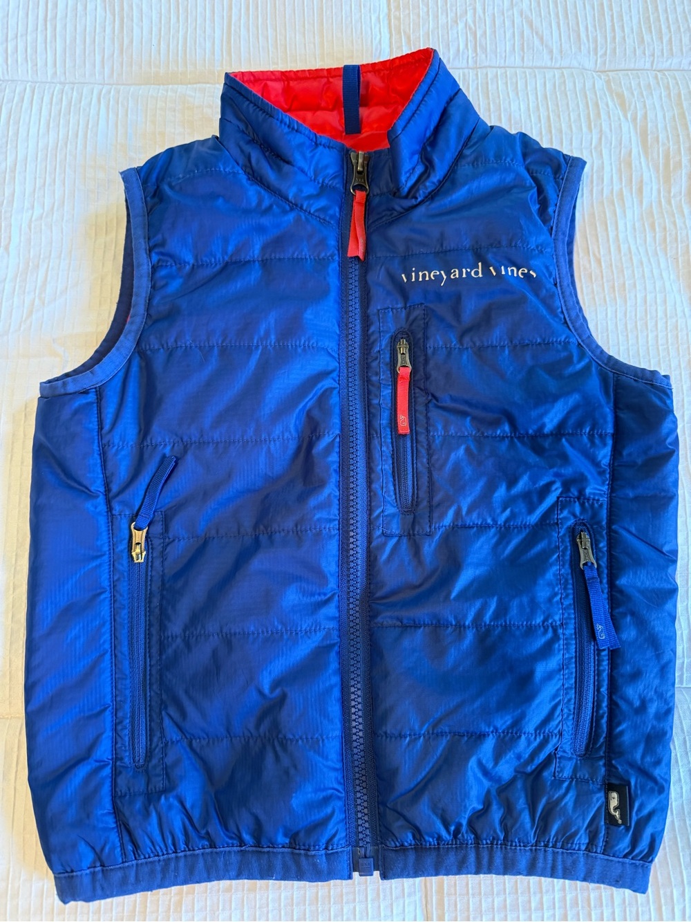 Vineyard Vines Boys Mountain Weekend Puffer Vest Blue Red Size 5